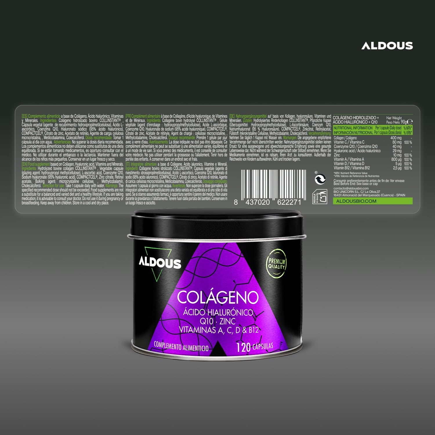 Colágeno Hidrolizado Puro + Ácido Hialurónico + Coenzima Q10 + Vitaminas y B12 + Zinc - 120 días Máxima Dosis - Formula Avanzada - Colágeno para las Articulaciones Fuertes, Piel Tersa y Energía - 6