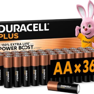 DURACELL Plus Pilas AA (Paquete de 36) – Pilas alcalinas 1,5 V – Hasta un 150 % de duración extra con activos POWER BOOST–Fiabilidad para dispositivos cotidianos–Envase con 0 % de plástico–MN1500