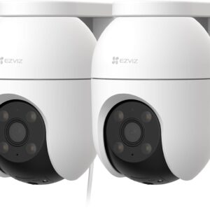 EZVIZ 2PCS Cámara Vigilancia WiFi Exterior 360°,1080P Cámara IP de Seguridad,Visión Nocturna en Color,IA Detección de Personas,Seguimiento Automático,Audio Bidireccional,Sirena, Alexa/Google,C8c 2MP