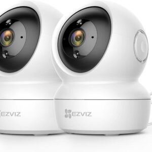 EZVIZ Kit de 2 Cámaras Vigilancia WiFi Interior 360º, C6N Camara Vigilancia Bebe 1080P, Visión Nocturna, Audio Bidireccional, Detección de Movimiento, Control Remoto, Blanco