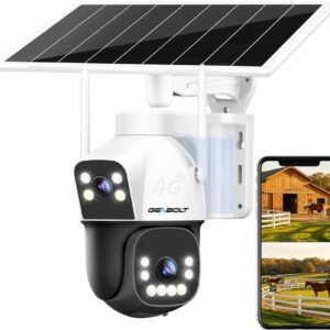GENBOLT 4G AOV Solar Cámara Vigilancia Exterior Inalámbrica, Grabación 24/7 3MP+3MP Cámara IP Seguridad Exterior con Detección de IA de Tarjeta SIM Batería 15600mAh 8W, CCTV Cámaras Seguridad