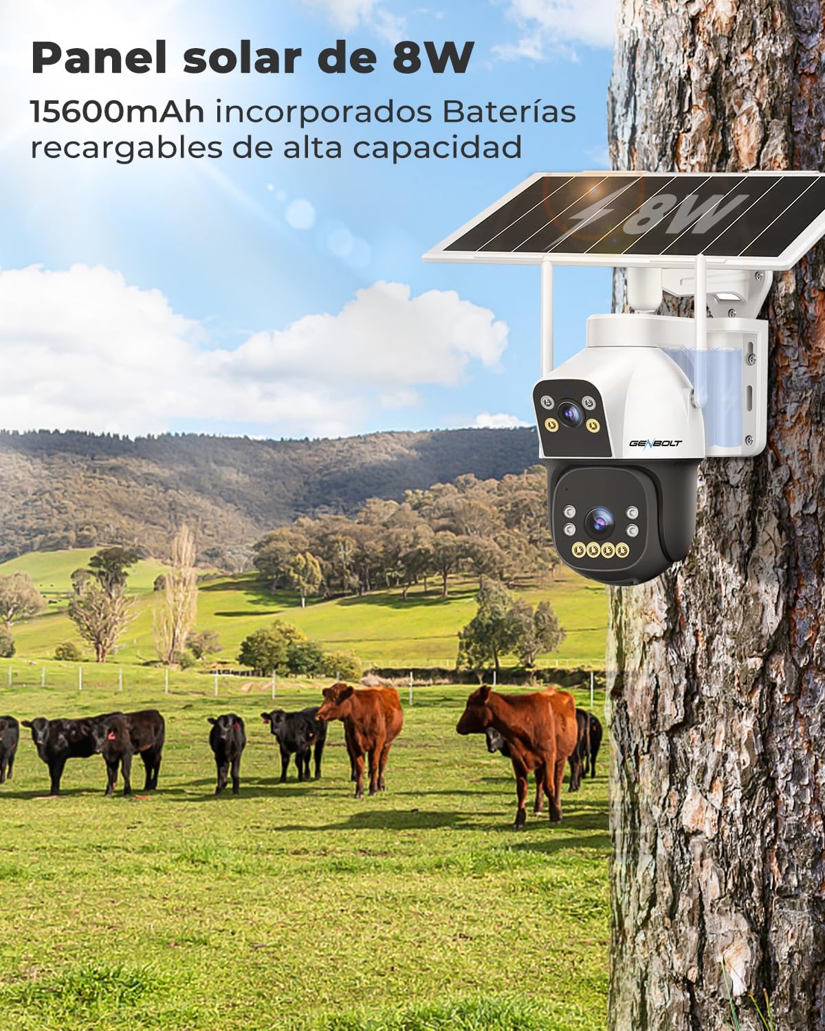 GENBOLT 4G AOV Solar Cámara Vigilancia Exterior Inalámbrica, Grabación 24/7 3MP+3MP Cámara IP Seguridad Exterior con Detección de IA de Tarjeta SIM Batería 15600mAh 8W, CCTV Cámaras Seguridad - 6