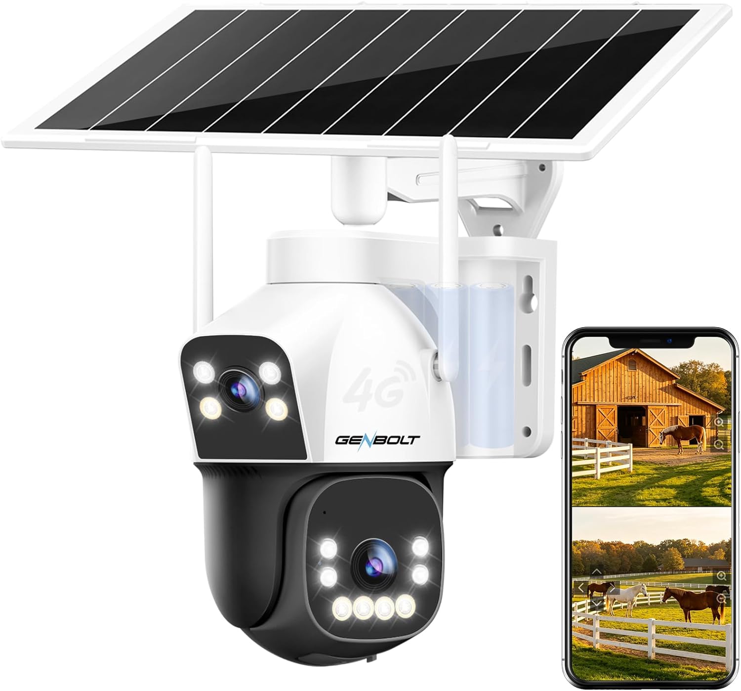 GENBOLT 4G AOV Solar Cámara Vigilancia Exterior Inalámbrica, Grabación 24/7 3MP+3MP Cámara IP Seguridad Exterior con Detección de IA de Tarjeta SIM Batería 15600mAh 8W, CCTV Cámaras Seguridad - 1