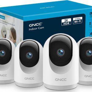 GNCC 2K 3MP Camara Vigilancia WiFi Interior 2.4/5GHz(Pack 4), Camaras Vigilancia Domicilio WiFi para Bebés/Mascotas, 360°, Audio Bidireccional, Detección de IA, Visión Nocturna, Compatible con Alexa