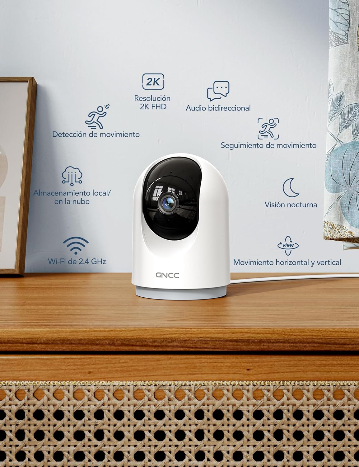 GNCC 2K Camaras Vigilancia Domicilio Wifi, Camara Vigilancia WiFi Interior para Bebés/Mascotas, Seguimiento, Detección de IA, Audio Bidireccional, Visión Nocturna, Compatible con Alexa(2,4GHz)(Pack 2) - 2