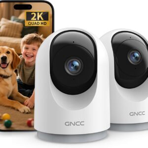 GNCC 2K Camaras Vigilancia Domicilio Wifi, Camara Vigilancia WiFi Interior para Bebés/Mascotas, Seguimiento, Detección de IA, Audio Bidireccional, Visión Nocturna, Compatible con Alexa(2,4GHz)(Pack 2)