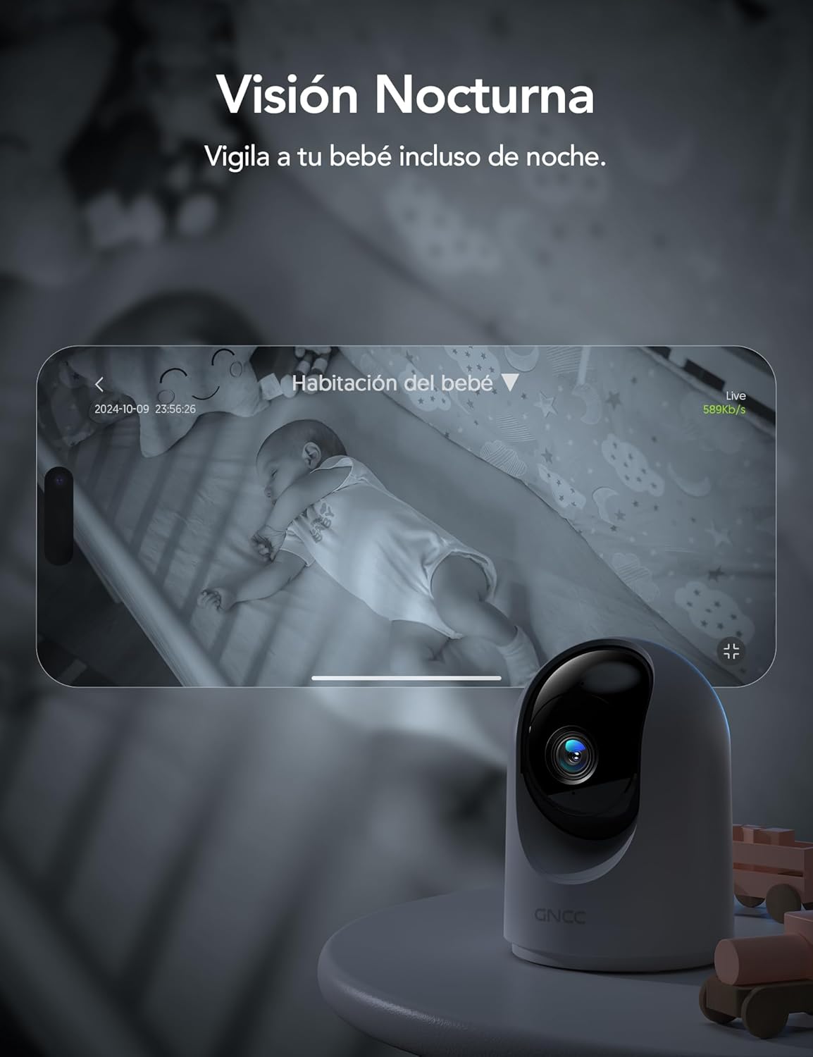 GNCC 2K Camaras Vigilancia Domicilio Wifi, Camara Vigilancia WiFi Interior para Bebés/Mascotas, Seguimiento, Detección de IA, Audio Bidireccional, Visión Nocturna, Compatible con Alexa(2,4GHz)(Pack 2) - 6