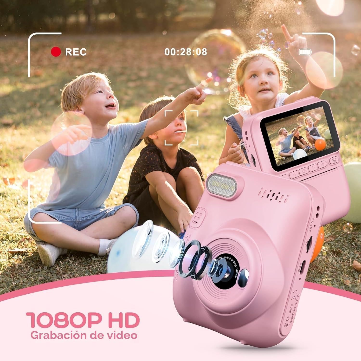 GREENKINDER Camara Fotos Infantil Instantanea,3,0 Pulgadas 14 MP Camara Fotos Infantil con Tarjeta de 32 GB y Papel de Impresión,HD 1080P Cámara Instantánea,Regalo de Cumpleaños para Niños 3 a 12 Años - 5