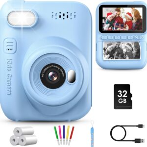GREENKINDER Camara Fotos Infantil Instantanea,3,0 Pulgadas 14MP Camara Fotos Infantil con Tarjeta de 32 GB y Papel de Impresión,HD 1080P Cámara Instantánea,Regalo de Cumpleaños para Niños 3 a 12 Años