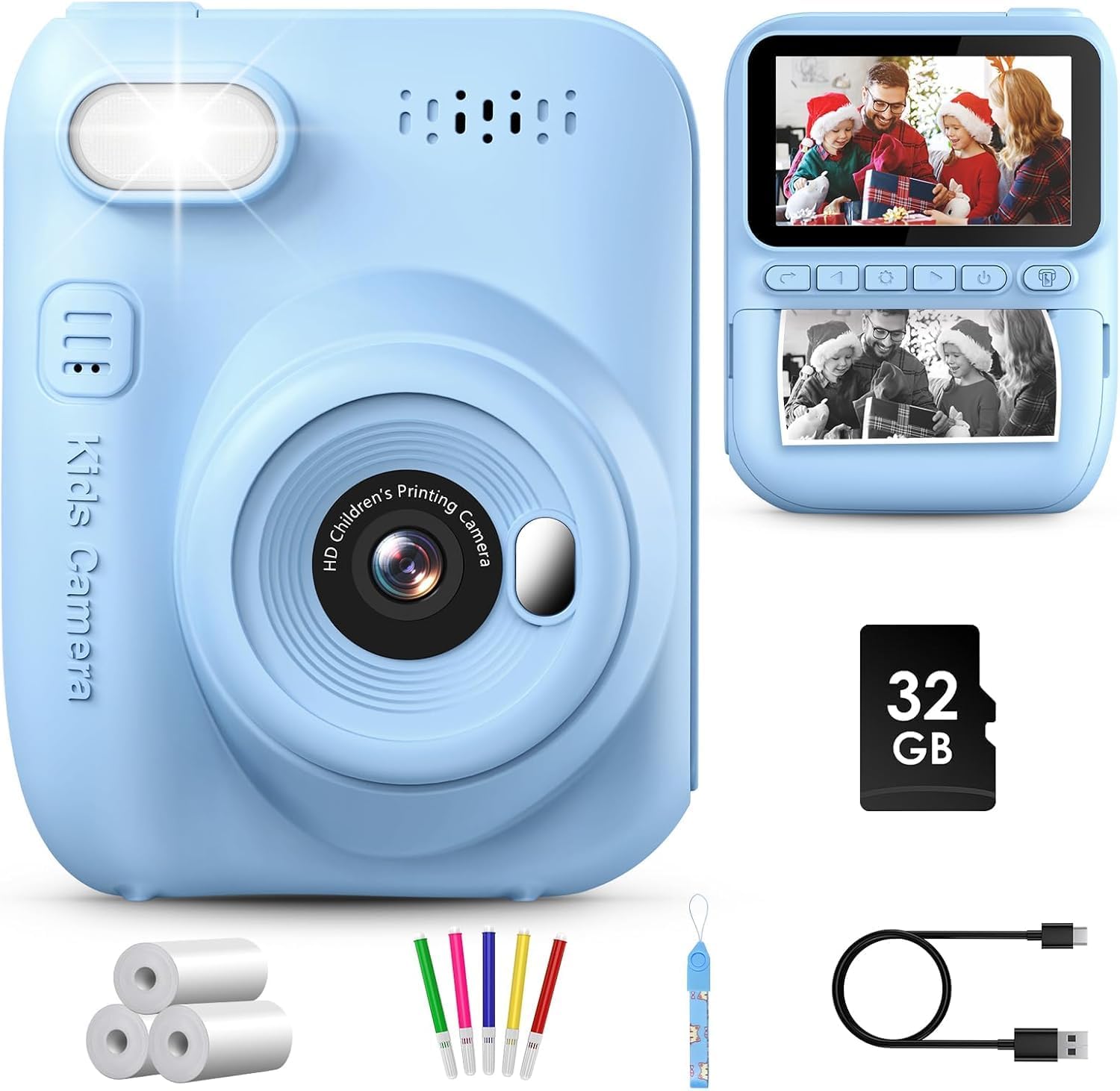 GREENKINDER Camara Fotos Infantil Instantanea,3,0 Pulgadas 14MP Camara Fotos Infantil con Tarjeta de 32 GB y Papel de Impresión,HD 1080P Cámara Instantánea,Regalo de Cumpleaños para Niños 3 a 12 Años - 1
