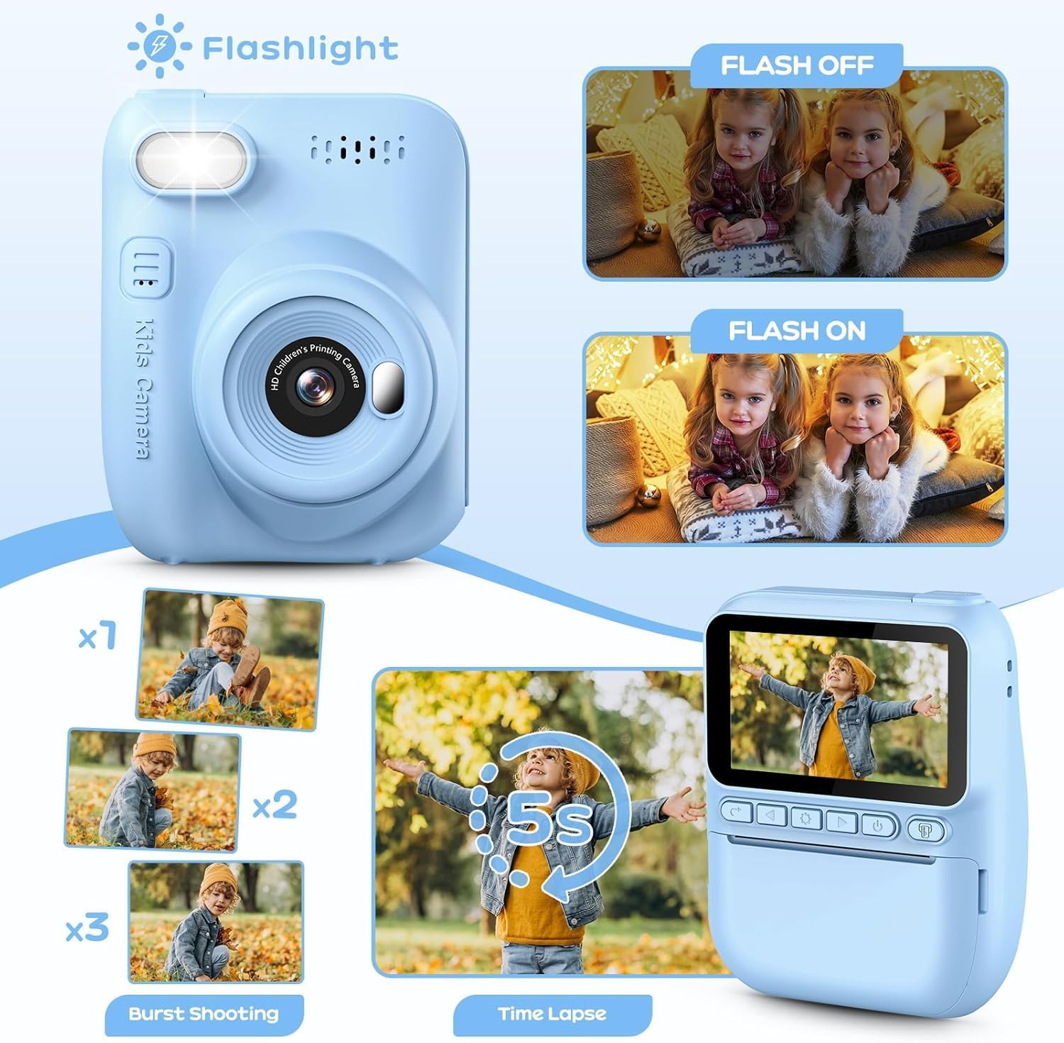 GREENKINDER Camara Fotos Infantil Instantanea,3,0 Pulgadas 14MP Camara Fotos Infantil con Tarjeta de 32 GB y Papel de Impresión,HD 1080P Cámara Instantánea,Regalo de Cumpleaños para Niños 3 a 12 Años - 4