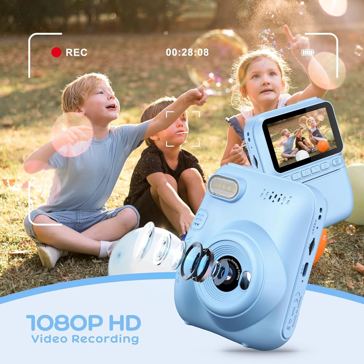 GREENKINDER Camara Fotos Infantil Instantanea,3,0 Pulgadas 14MP Camara Fotos Infantil con Tarjeta de 32 GB y Papel de Impresión,HD 1080P Cámara Instantánea,Regalo de Cumpleaños para Niños 3 a 12 Años - 5