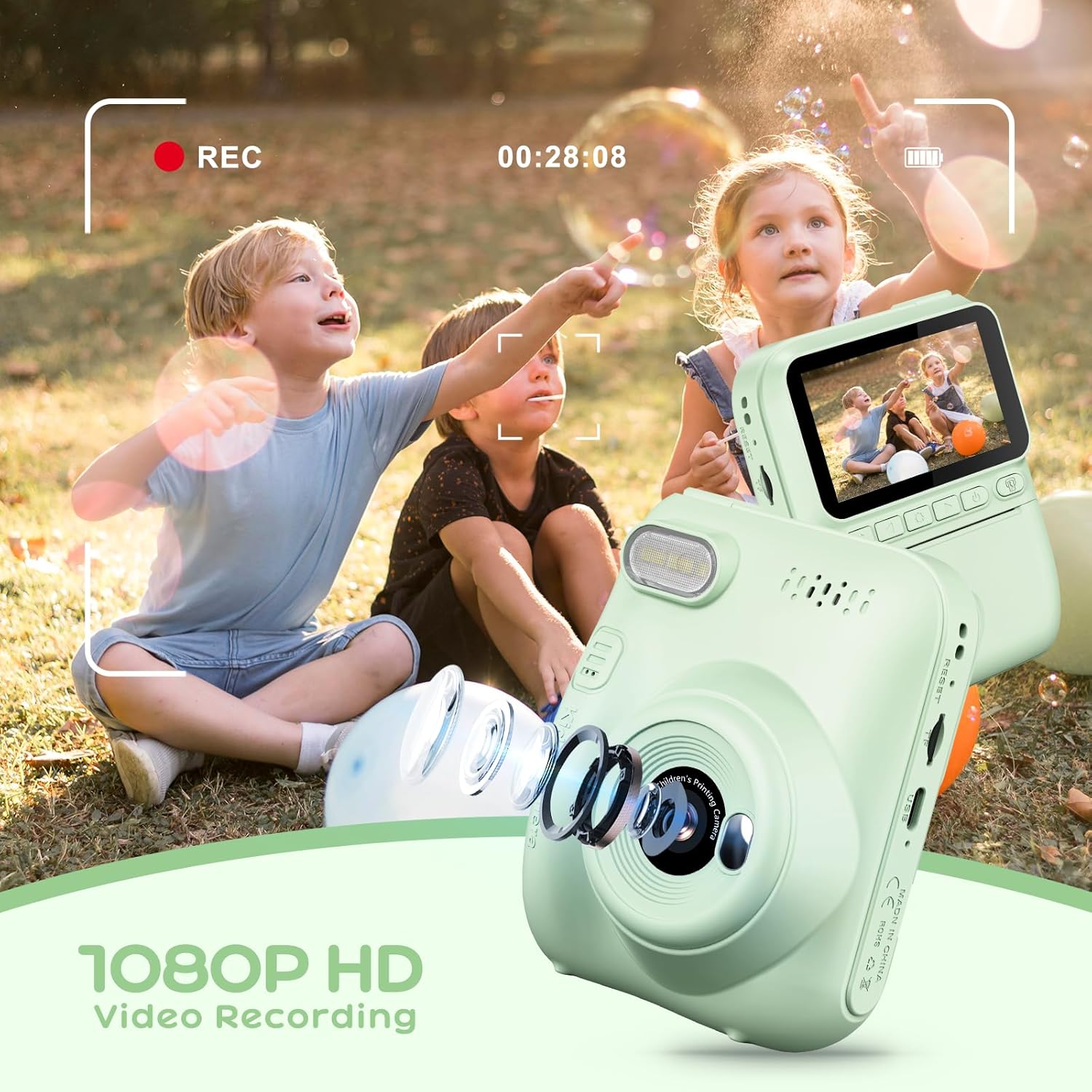 GREENKINDER Camara Fotos Infantil Instantanea,3,0 Pulgadas 14MP Camara Fotos Infantil con Tarjeta de 32 GB y Papel de Impresión,HD 1080P Cámara Instantánea,Regalo de Cumpleaños para Niños 3 a 12 Años - 5