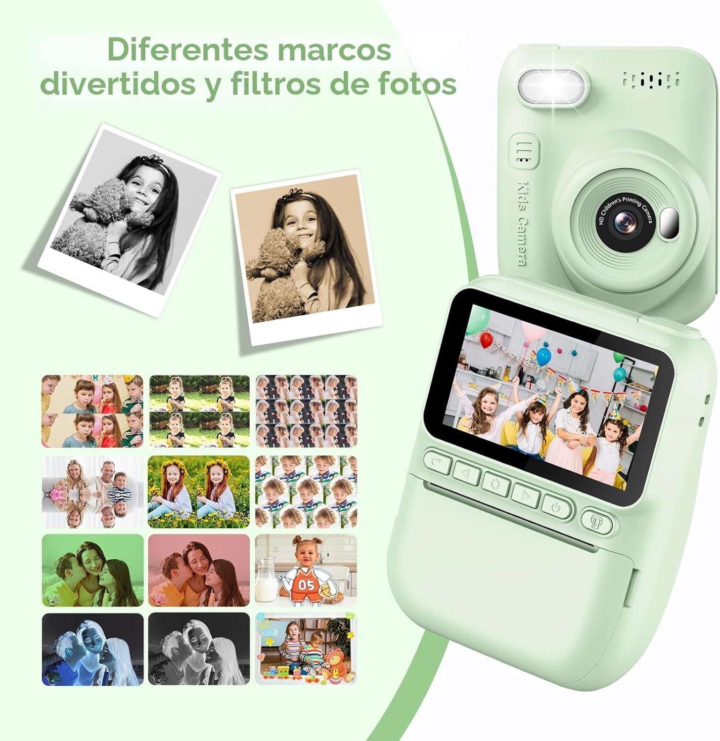 GREENKINDER Camara Fotos Infantil Instantanea,3,0 Pulgadas 14MP Camara Fotos Infantil con Tarjeta de 32 GB y Papel de Impresión,HD 1080P Cámara Instantánea,Regalo de Cumpleaños para Niños 3 a 12 Años - 6