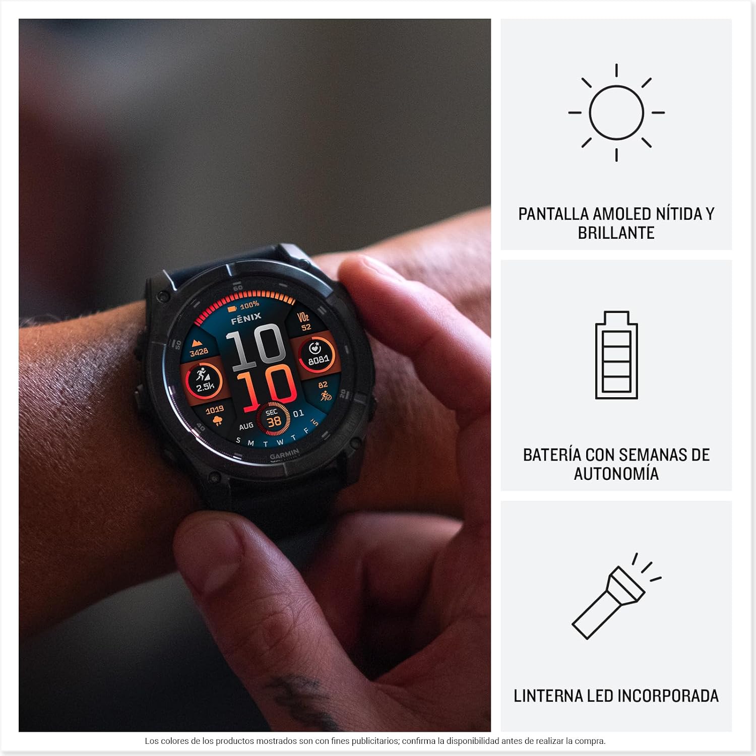 Garmin fēnix ​​8-51mm - Reloj de Alto Rendimiento GPS Multideporte con Pantalla táctil AMOLED, Linterna LED, Altavoz y micrófono Integrados, Mapas y hasta 29 días de autonomía, Negro - 4