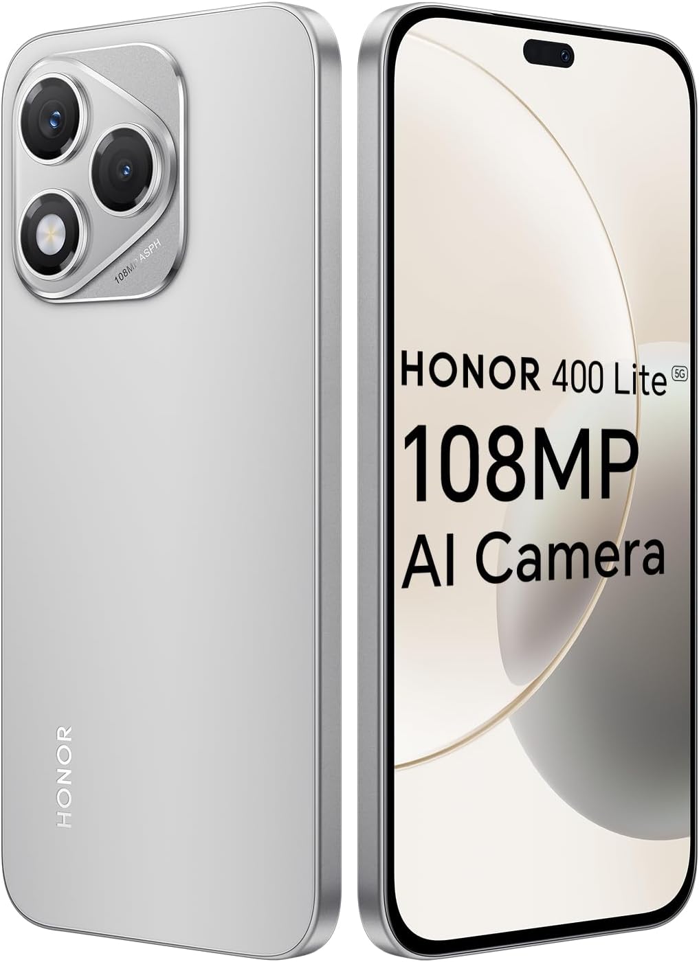 HONOR 400 Lite 5G Smartphone, 8GB 256GB, MTK 7025-Ultra, 5100mAh, Cámara AI de 108MP, 6,7" AMOLED Display 120Hz, IP64, Dual SIM, Android 15, Sin Cargador, Gris - 1