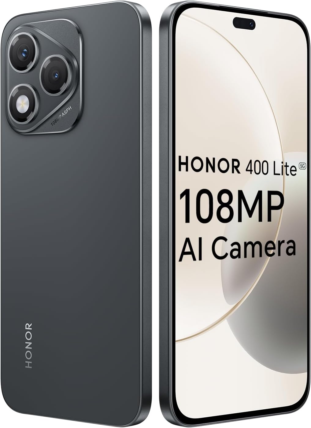 HONOR 400 Lite 5G Smartphone, 8GB 256GB, MTK 7025-Ultra, 5100mAh, Cámara AI de 108MP, 6,7" AMOLED Display 120Hz, IP64, Dual SIM, Android 15, Sin Cargador, Negro - 1
