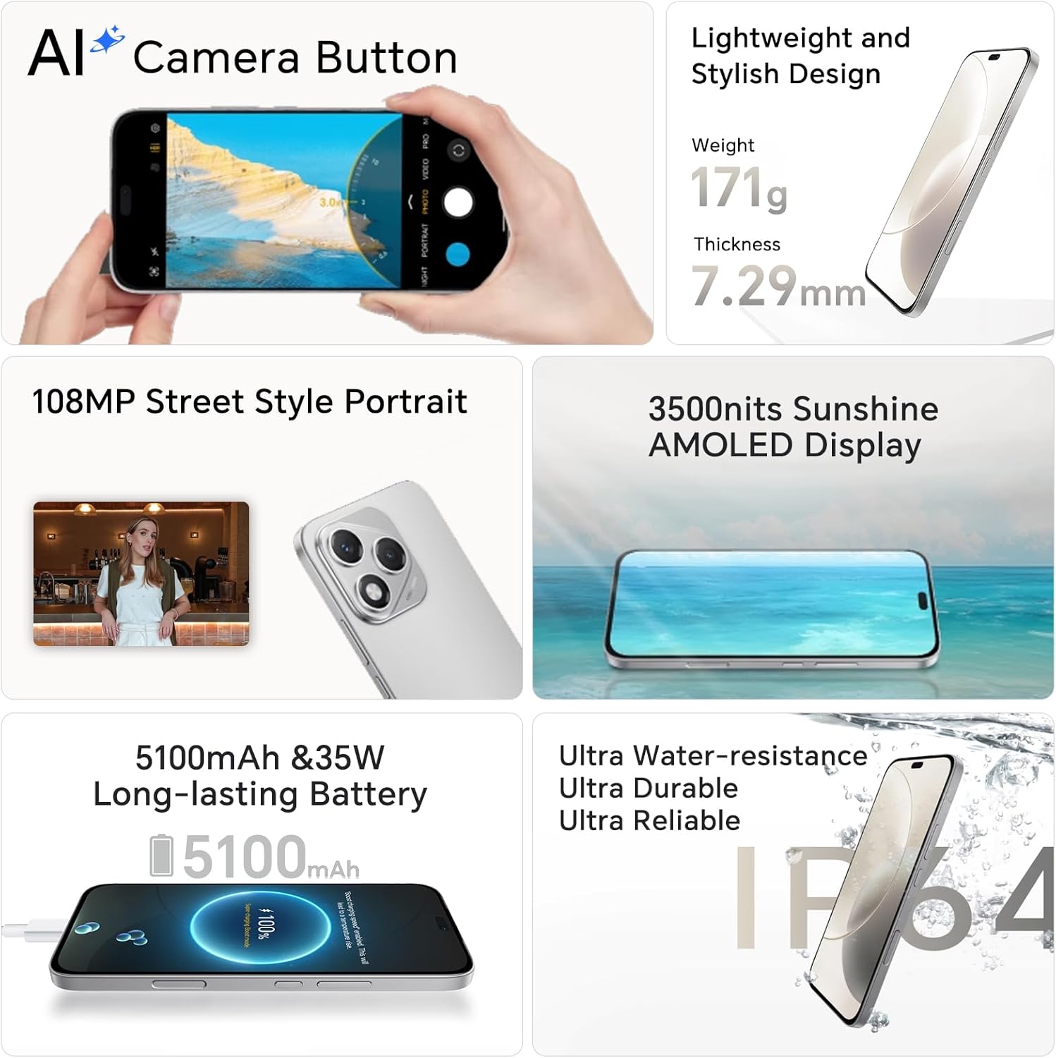 HONOR 400 Lite 5G Smartphone, 8GB 256GB, MTK 7025-Ultra, 5100mAh, Cámara AI de 108MP, 6,7" AMOLED Display 120Hz, IP64, Dual SIM, Android 15, Sin Cargador, Verde - 2