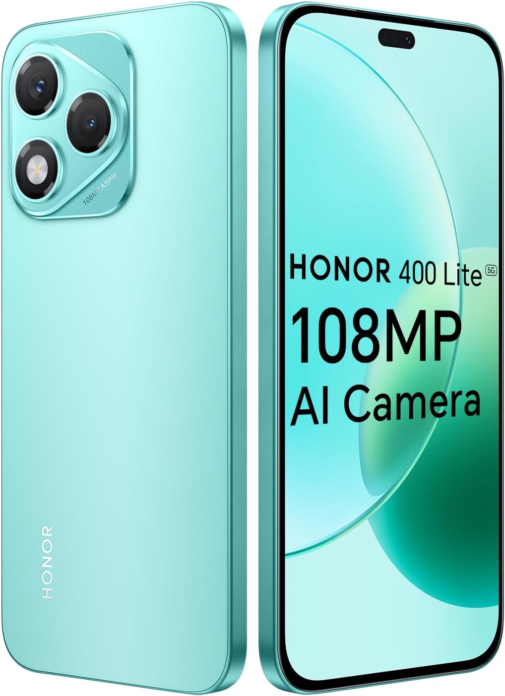 HONOR 400 Lite 5G Smartphone, 8GB 256GB, MTK 7025-Ultra, 5100mAh, Cámara AI de 108MP, 6,7" AMOLED Display 120Hz, IP64, Dual SIM, Android 15, Sin Cargador, Verde - 1