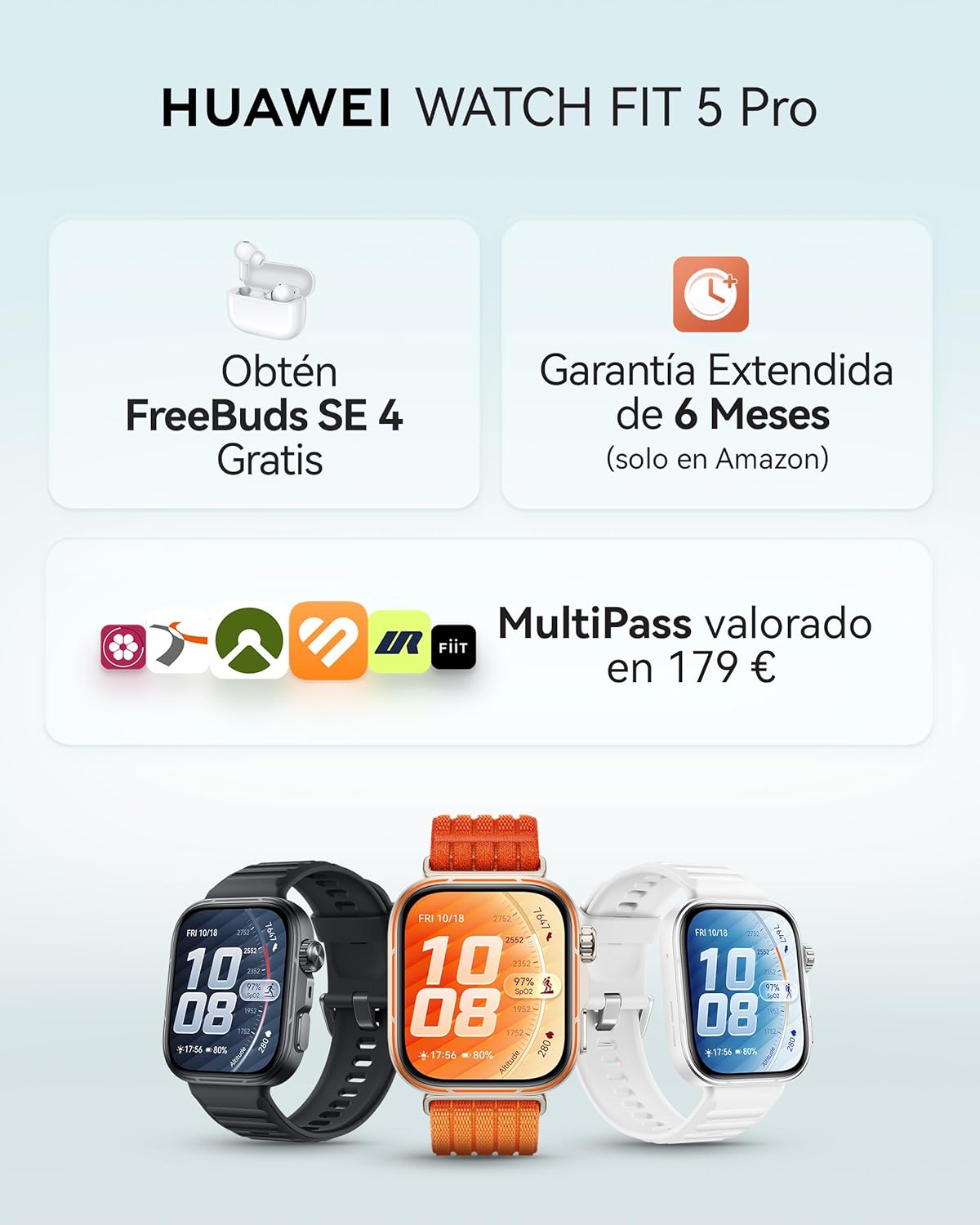 HUAWEI Watch FIT 5 Pro Smartwatch Negro+FreeBuds SE 4 Beige, GPS, ECG, 1,92" Pantalla de Cristal de Zafiro, 3000 nits, Pago NFC,Deportes al Aire Libre,Monitorización de Salud,10 Días Autonomía, 5ATM - 2