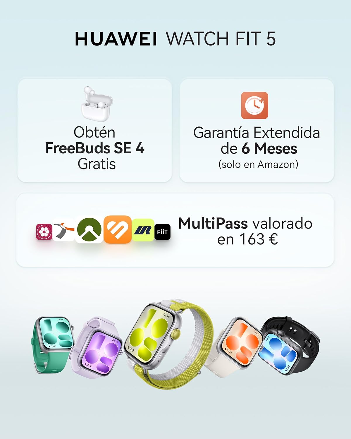 HUAWEI Watch FIT 5 Smartwatch Blanco+FreeBuds SE 4 Beige, GPS, 1,82″ Pantalla AMOLED, 2500 nits, Ultraligero, Pago NFC, 5ATM, hasta 10 Días Autonomía, Modos de Entrenamiento, Seguimiento de Salud - 2