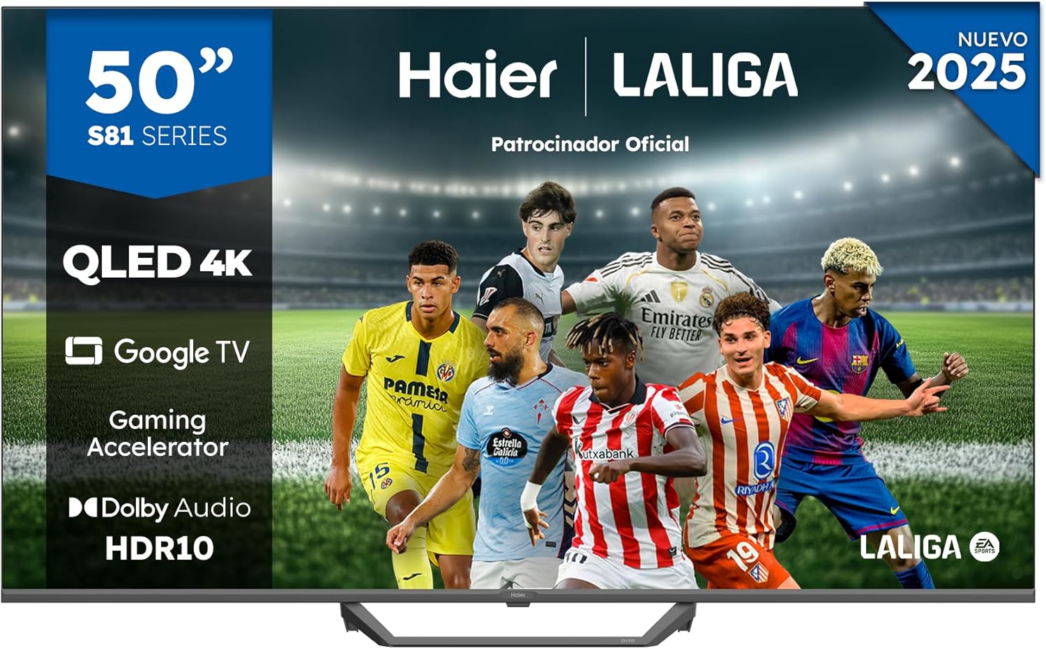 Haier QLED 4K UHD H50S81FUX - 50", Smart TV, Google TV, Dolby Audio, HDR 10, Smart Remote Control, Google Assistant, Bluetooth 5.1, 120Hz Gaming, USB 2.0, DBX TV, HDMI 2.1 x 4, Sin Marcos, 2025 - 1