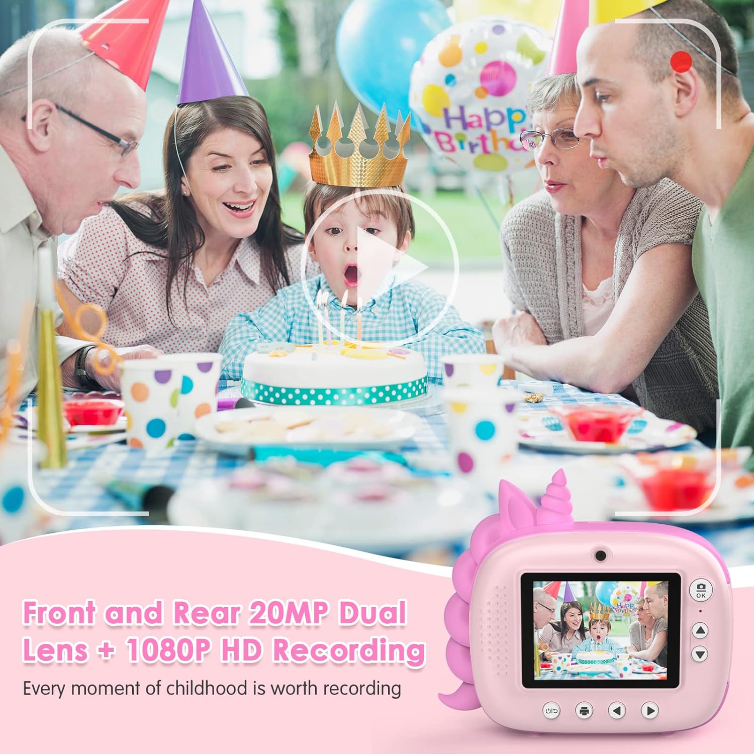 HiMont - Cámara infantil digital instantánea con papel de impresión y tarjeta TF de 32 GB, cámara de vídeo, lápices de colores, clips de fotos para manualidades, regalo, de 3 a 14 años, color rosa - 2
