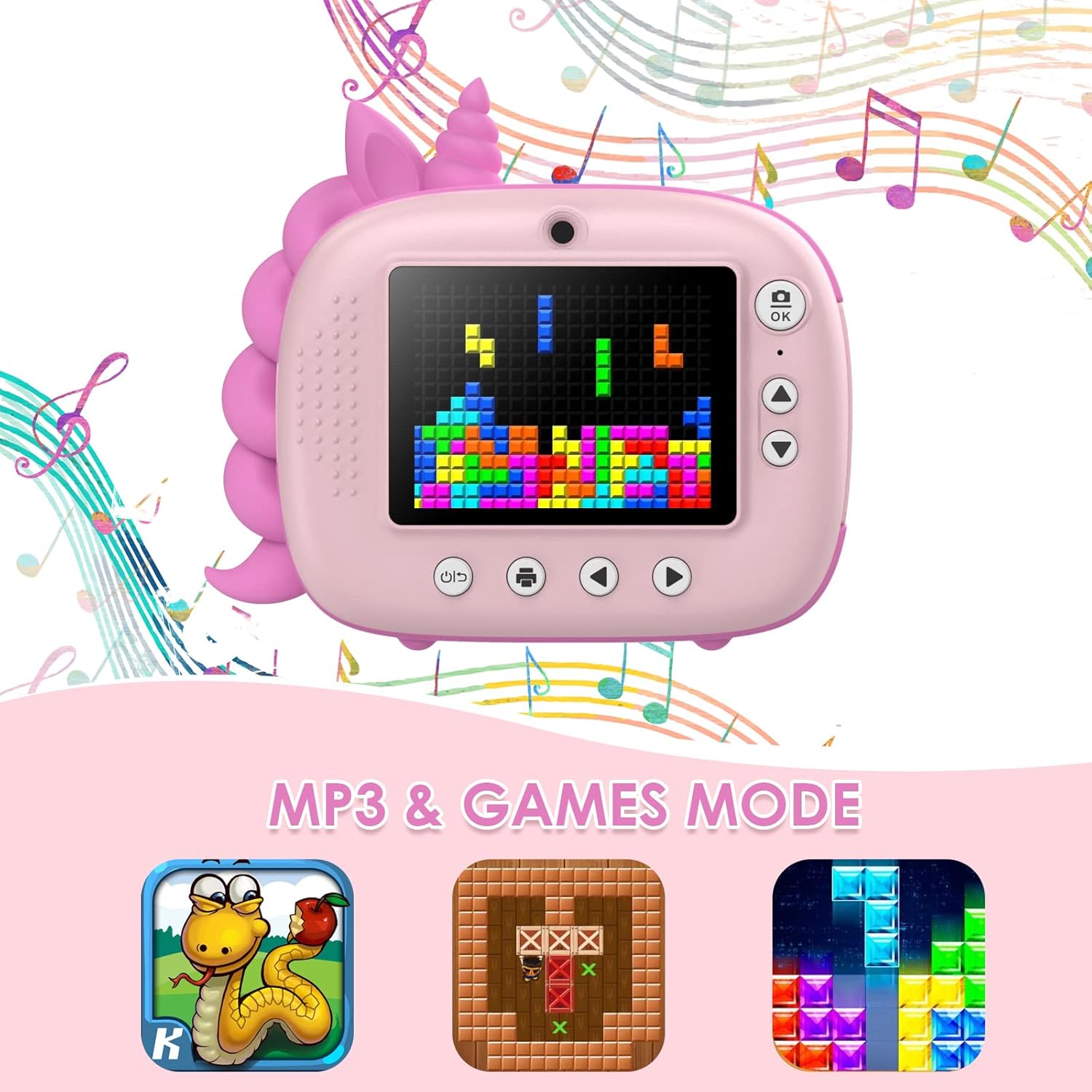 HiMont - Cámara infantil digital instantánea con papel de impresión y tarjeta TF de 32 GB, cámara de vídeo, lápices de colores, clips de fotos para manualidades, regalo, de 3 a 14 años, color rosa - 4