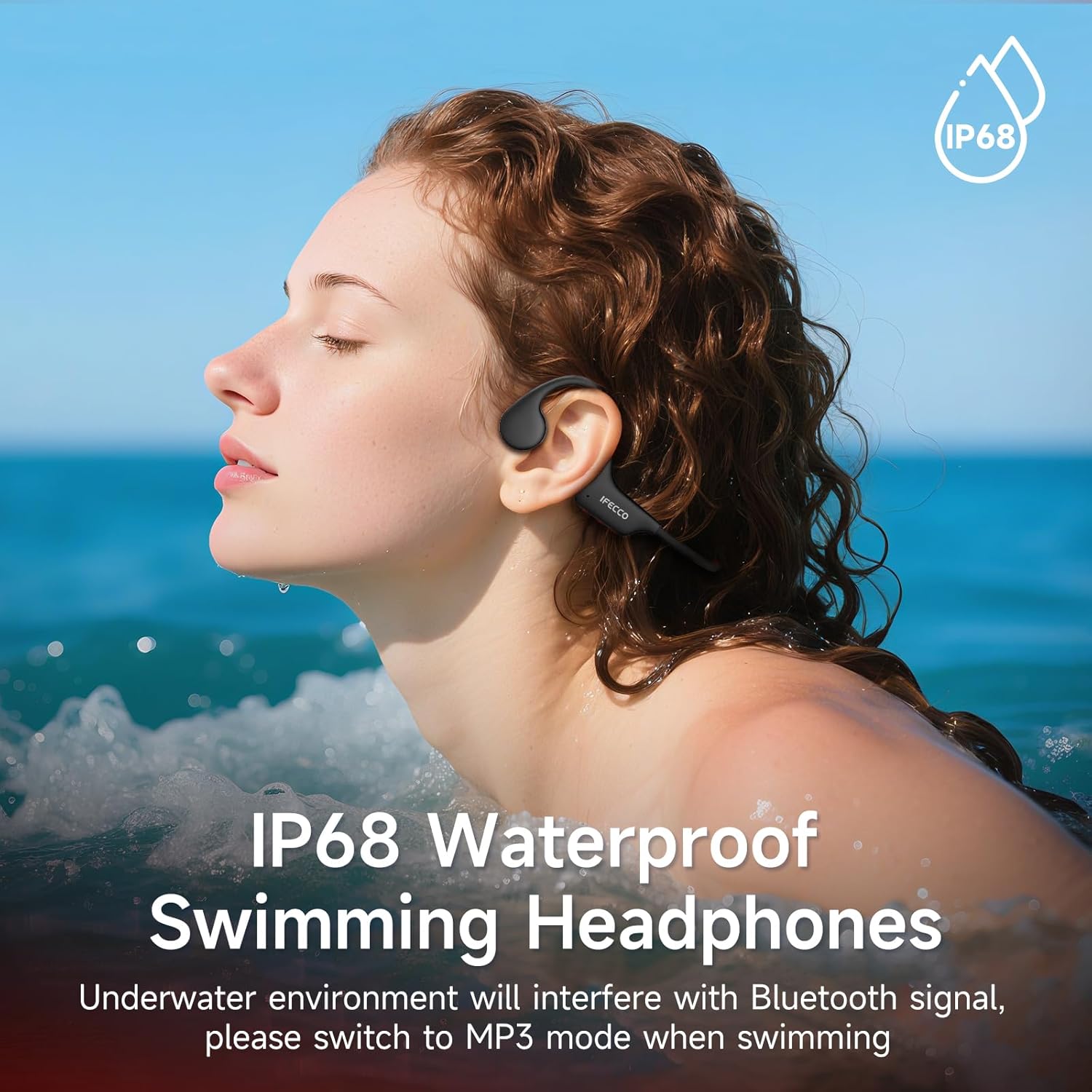 IFECCO Auriculares Conduccion Osea Natacion - IP68 Resistente al Agua Auriculares para Nadar Bluetooth 6.0,Cascos Conduccion Osea con 8G Mp3 para Natacion Correr Ciclismo - 2