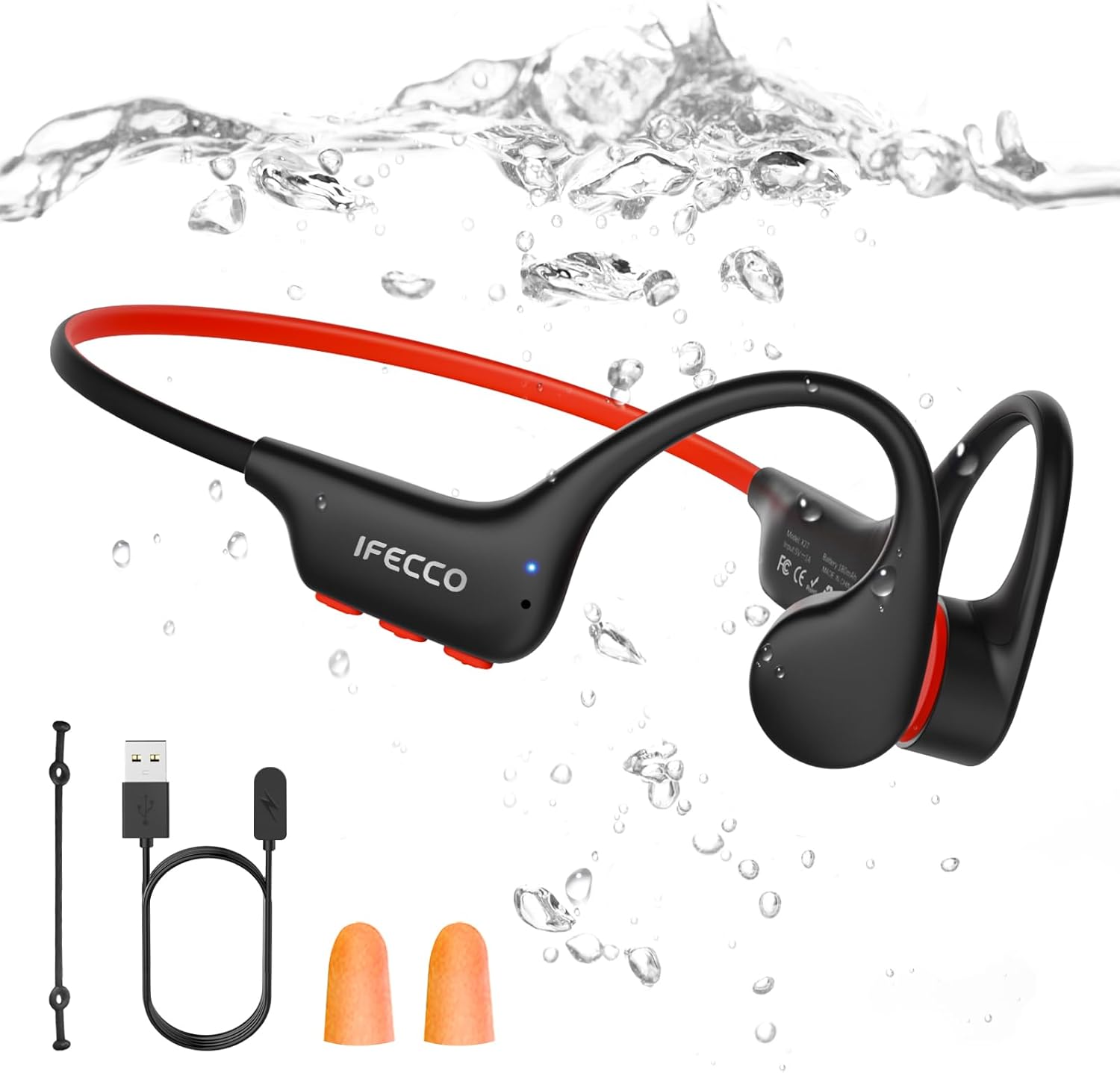 IFECCO Auriculares Conduccion Osea Natacion - IP68 Resistente al Agua Auriculares para Nadar Bluetooth 6.0,Cascos Conduccion Osea con 8G Mp3 para Natacion Correr Ciclismo - 1