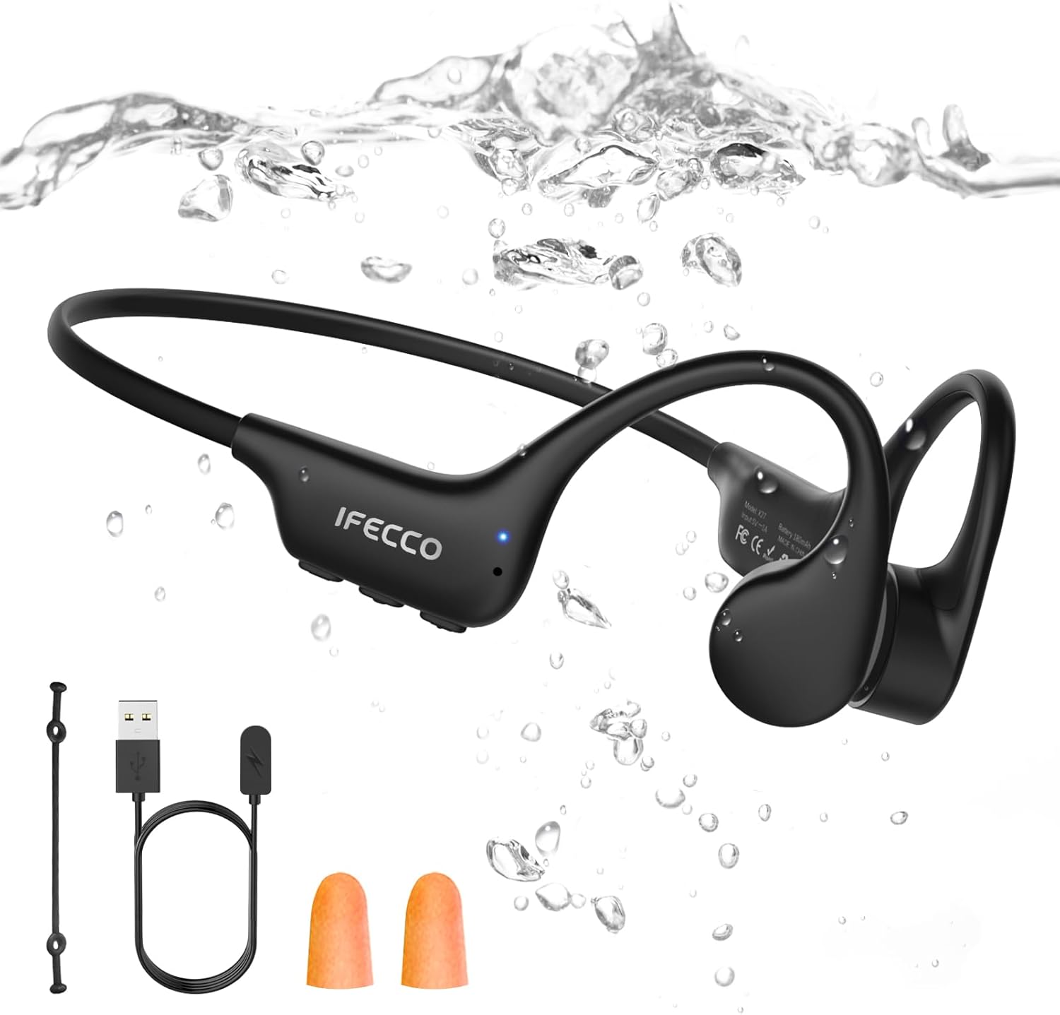 IFECCO Auriculares Natacion Bluetooth 6.0 - IP68 Resistente al Agua Auriculares Conduccion Osea Natacion,Cascos Oseos Abiertos con 8G Mp3 para Nadar Correr Ciclismo - 1