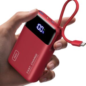 INIU Power Bank, Mini 45W 20000mAh Bateria Externa con Cable USB-C Integrado, USB C In&out Fast Charging Bateria Portatil para iPhone Samsung, Viagem Essentials Apto para Hombres y Mujeres, Rosso