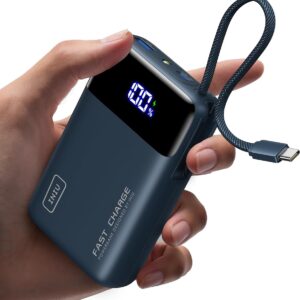 INIU Power Bank, Pequeña 45W 20000mAh Bateria Externa Carga Rapida con Cable USB-C Integrado, USB C Bateria Portatil para iPhone Samsung, Mochila Viaje Essentials Apto para Hombres y Mujeres, Azul