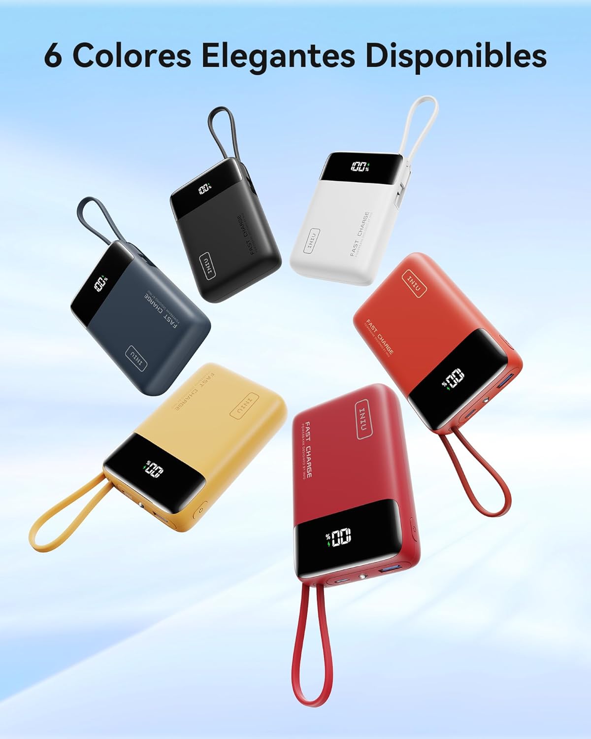 INIU Power Bank, Pequeña 45W 20000mAh Bateria Externa Carga Rapida con Cable USB-C Integrado, USB C Bateria Portatil para iPhone Samsung, Mochila Viaje Essentials Apto para Hombres y Mujeres, Blanco - 3