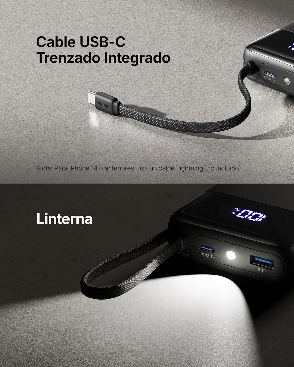 INIU Power Bank, Pequeño 45W Carga Rapida 20000mAh Batería Externa con Cable USB-C Integrado, Apto para Avión, Esenciales de Viaje, Bateria Portatil Movil para iPhone 17 16, iPad, Samsung, Xiaomi etc - 5