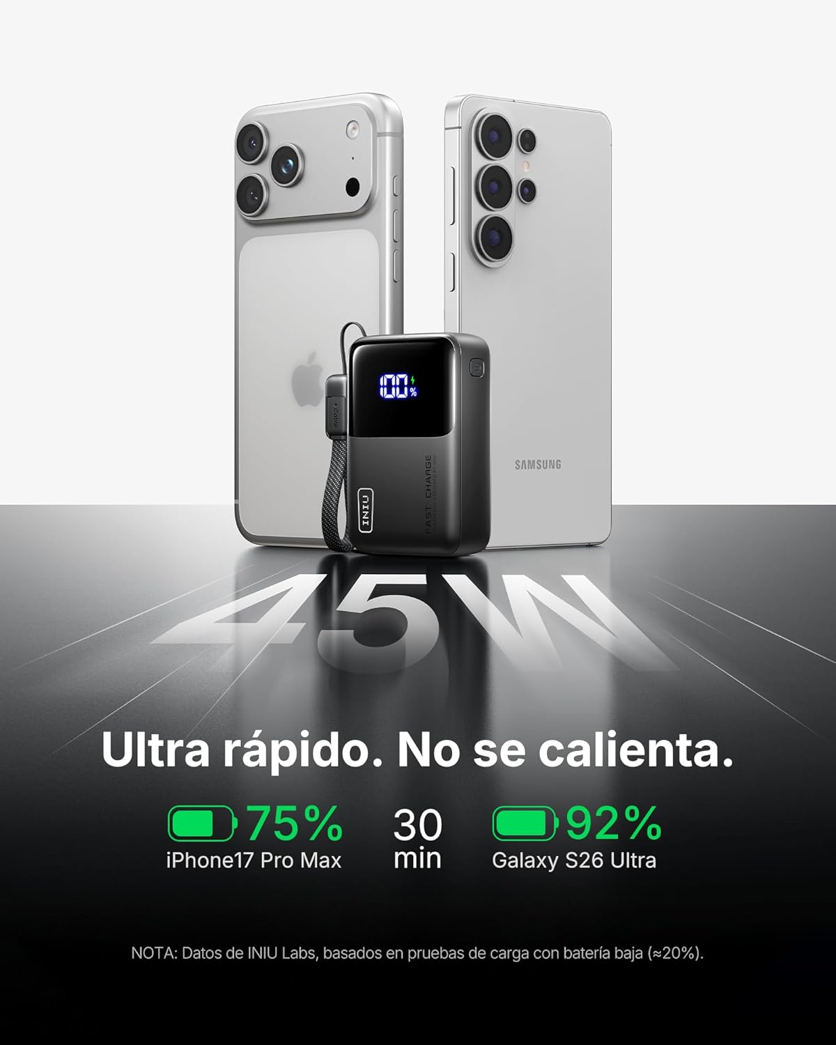 INIU Power Bank, Ultra Mini 45W Carga Rápida 10000mAh Bateria Externa con Cable USB C Desmontable, Apto para Avión & Esenciales de Viaje, Bateria Portatil para iPhone 17 16 Samsung S22 iPad Xiaomi etc - 3
