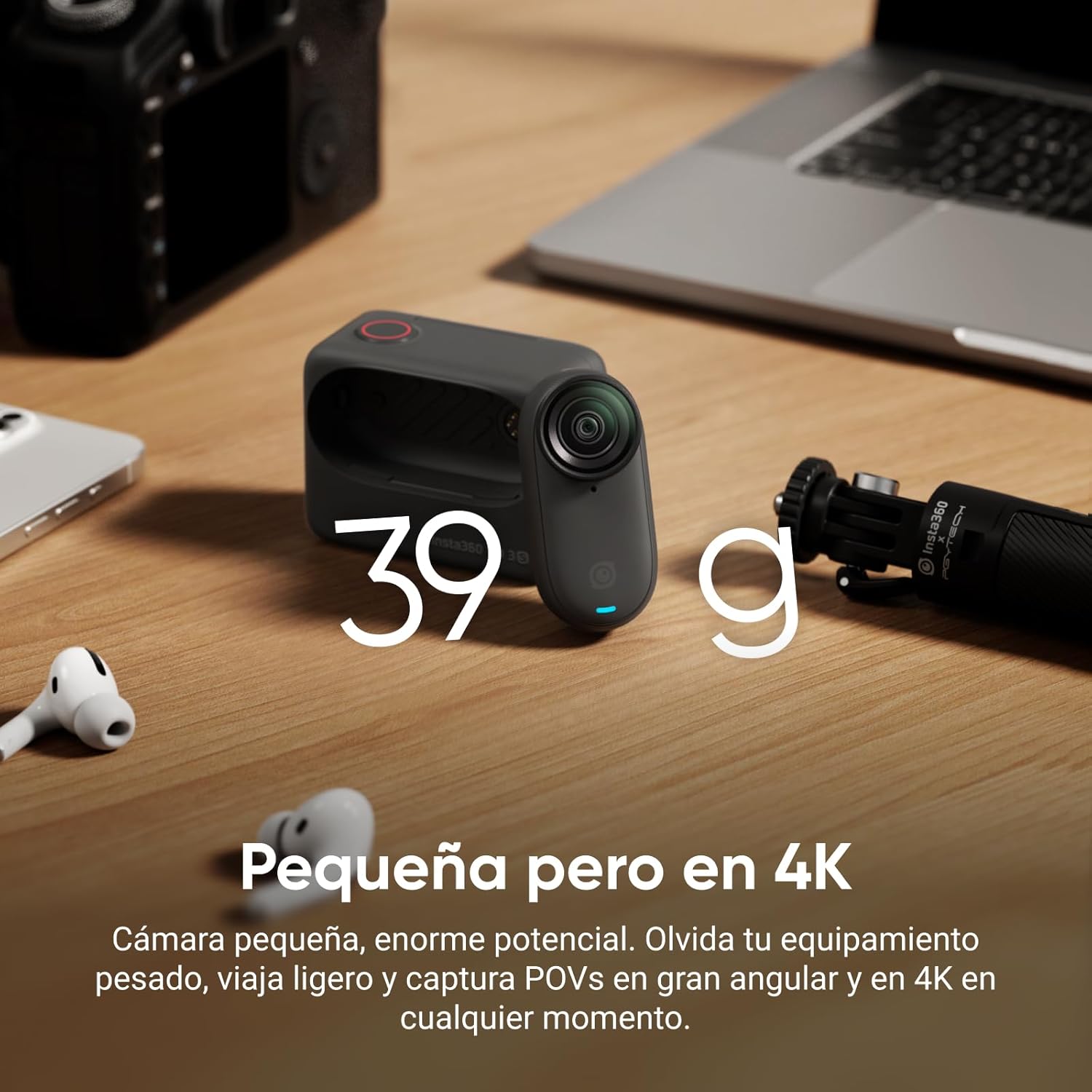 Insta360 GO 3S Negro (128GB) - Cámara Vlogging 4K, POV Manos Libres, Móntala Donde Quieras, Estabilización, 140 Min de batería, Impermeable 10 M, Edición IA, Apple Find My, Vlog, Viajes, Exteriores - 2
