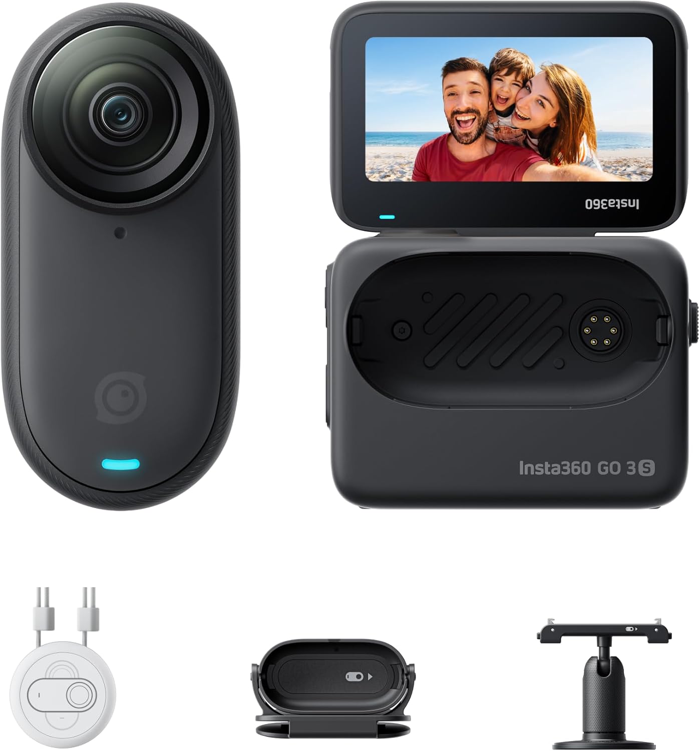Insta360 GO 3S Negro (128GB) - Cámara Vlogging 4K, POV Manos Libres, Móntala Donde Quieras, Estabilización, 140 Min de batería, Impermeable 10 M, Edición IA, Apple Find My, Vlog, Viajes, Exteriores - 1