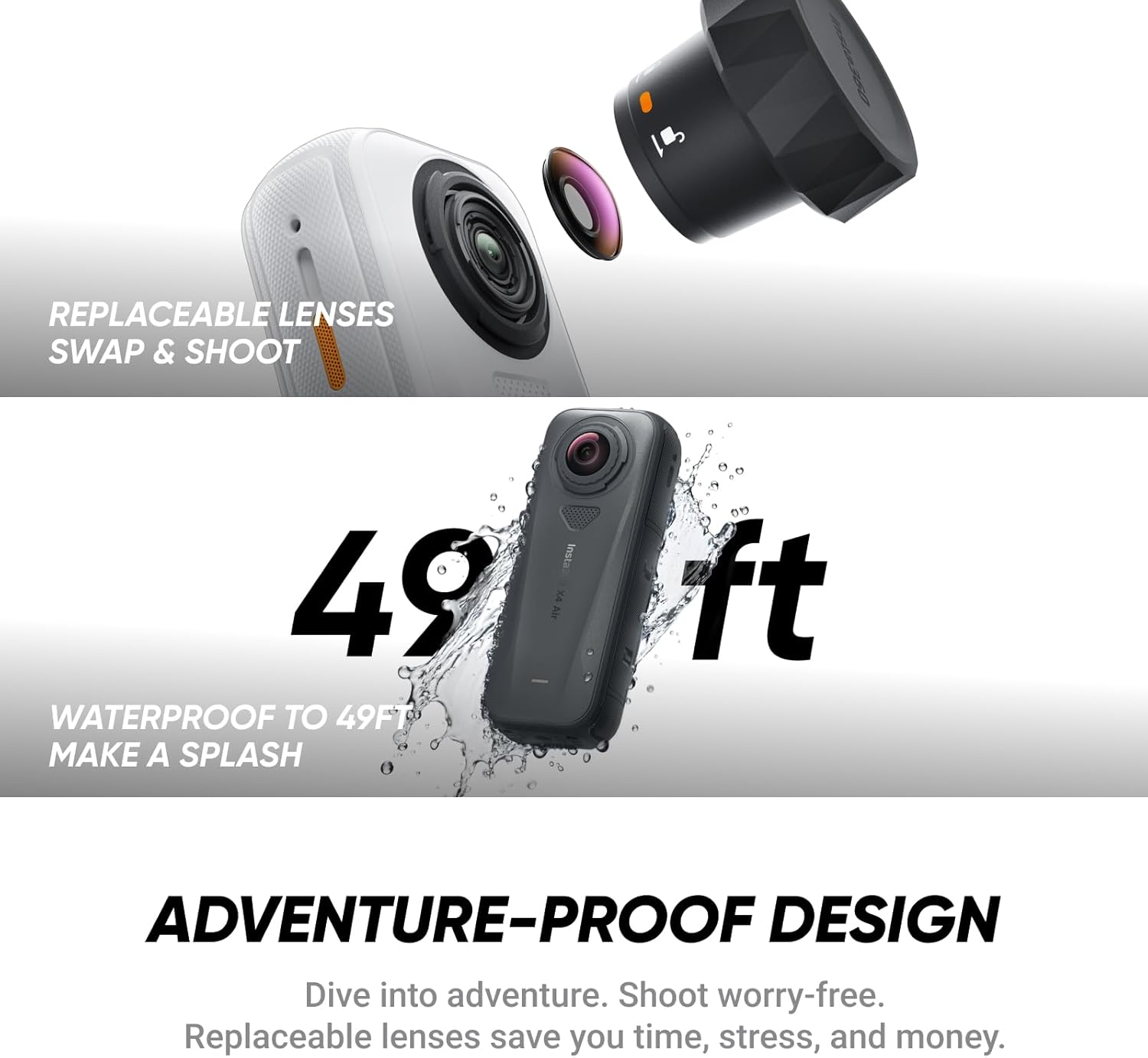 Insta360 X4 Air Blanco ártico Paquete de Principiante - cámara 165 g con resolución 8K y 360°, Efecto Selfie Stick Invisible, Lentes reemplazables, graba Primero y encuadra después, Anti Viento - 6