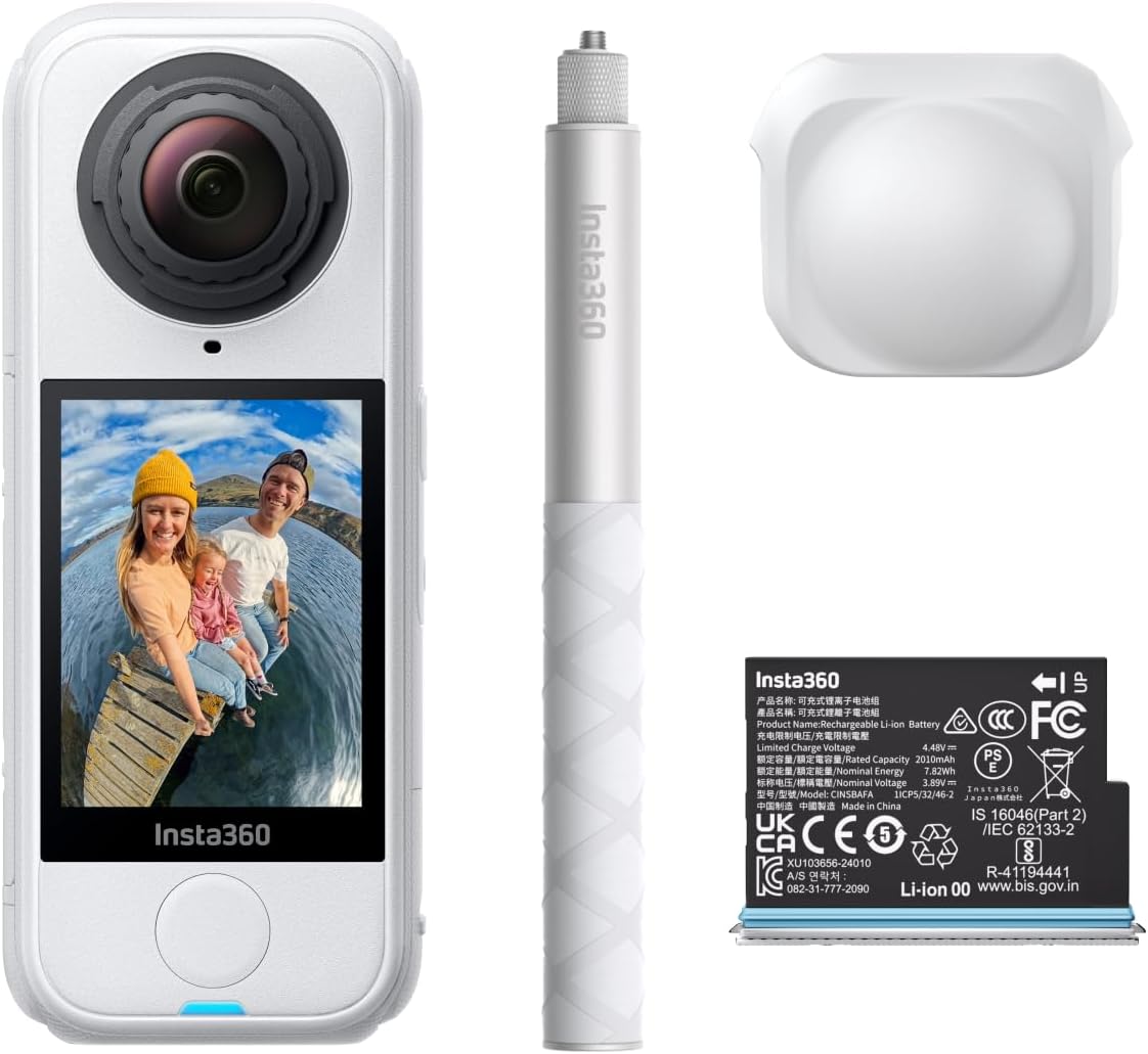 Insta360 X4 Air Blanco ártico Paquete de Principiante - cámara 165 g con resolución 8K y 360°, Efecto Selfie Stick Invisible, Lentes reemplazables, graba Primero y encuadra después, Anti Viento - 1