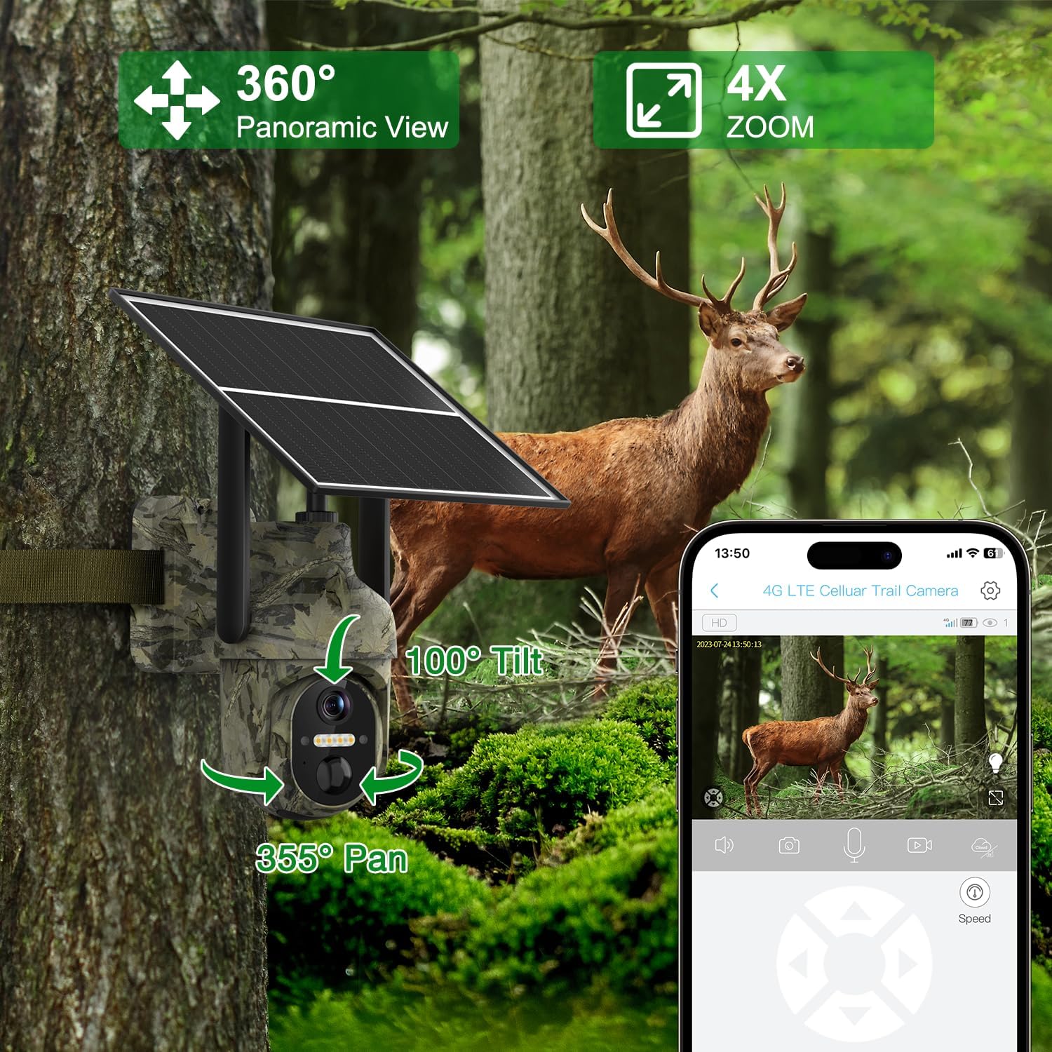 LEMNOI Camara Vigilancia 4G Exterior Solar con Tarjeta SIM Preinstalado sin WiFi, 4G Cámara con 2K Visión Nocturna, Detección de Movimiento, PTZ 360°, Audio Bidireccional, IP66 Impermeable (1 Pieza) - 3