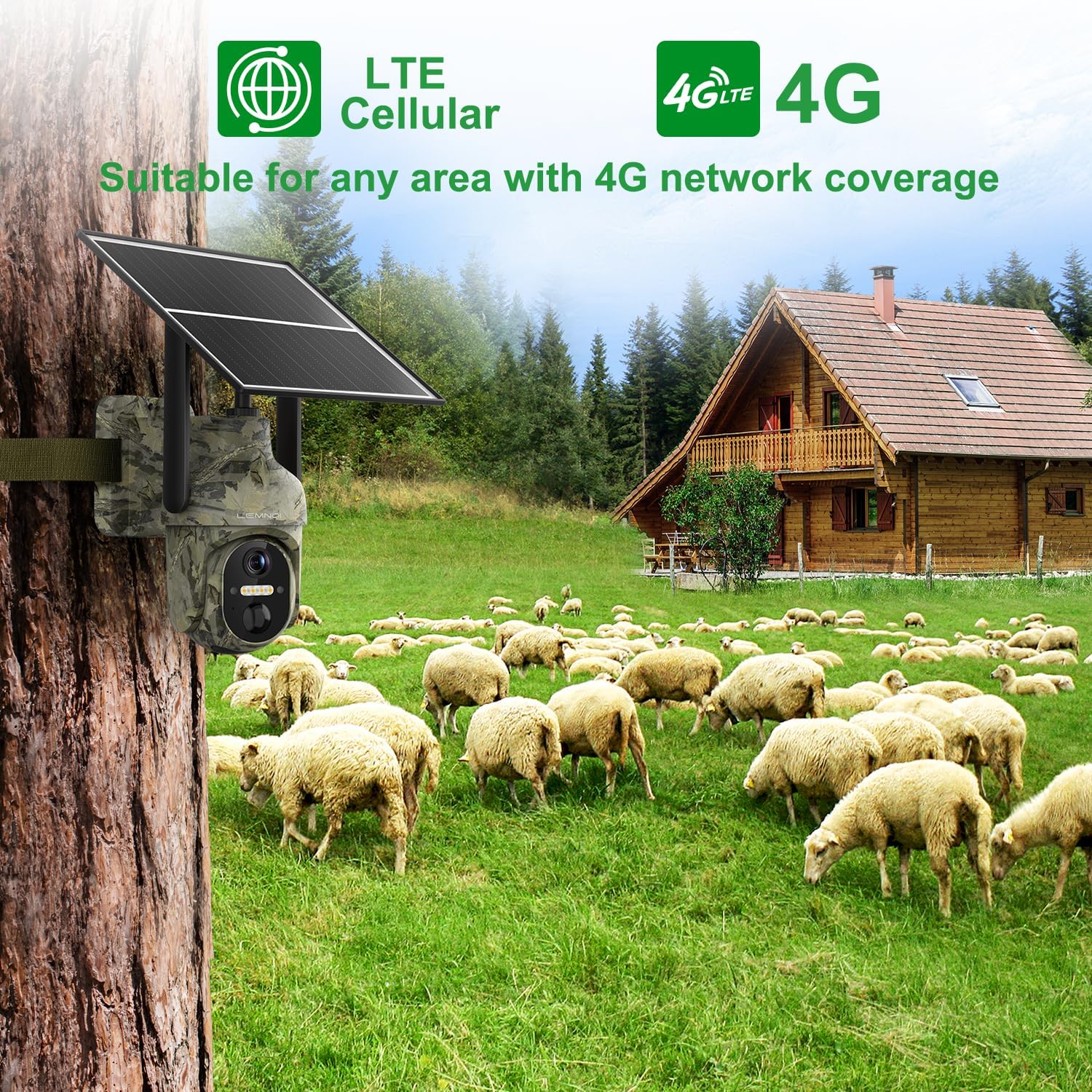 LEMNOI Camara Vigilancia 4G Exterior Solar con Tarjeta SIM Preinstalado sin WiFi, 4G Cámara con 2K Visión Nocturna, Detección de Movimiento, PTZ 360°, Audio Bidireccional, IP66 Impermeable (1 Pieza) - 5
