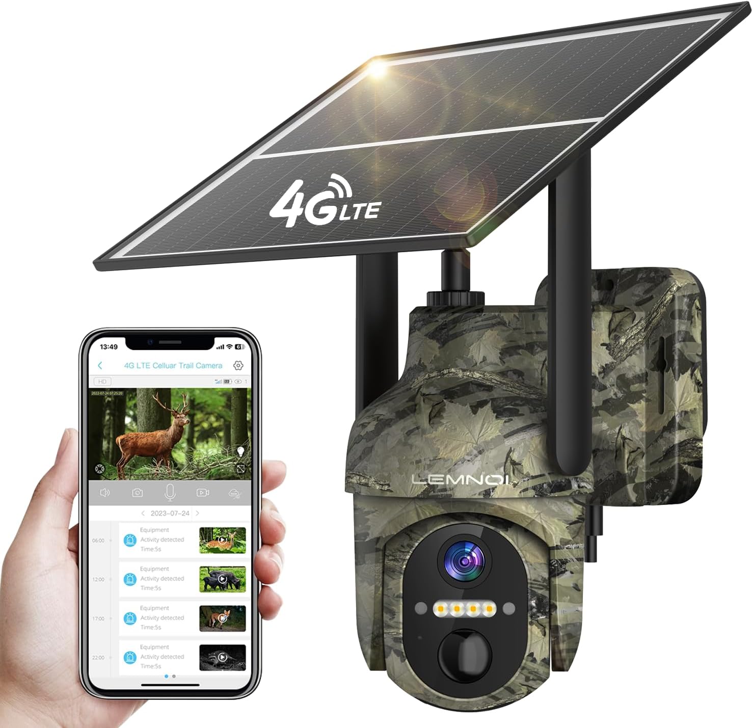 LEMNOI Camara Vigilancia 4G Exterior Solar con Tarjeta SIM Preinstalado sin WiFi, 4G Cámara con 2K Visión Nocturna, Detección de Movimiento, PTZ 360°, Audio Bidireccional, IP66 Impermeable (1 Pieza) - 1