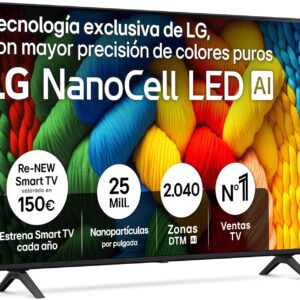 LG 55NANO80A6B - TV 55", 4K NanoCell, Smart TV, LED IA, WebOS 25, Procesador Potente e Inteligente, Super Upscaling, Dolby Digital Plus, Alexa/Google Assistant, Negro