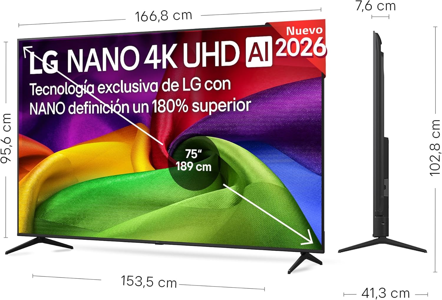 LG 75NU800B6LA - TV 75", Nano 4K UHD AI, Smart TV, WebOS 25 (Actualizable), Procesador Alpha 7 Gen9 AI, 144Hz, HDR10 y Dolby Digital Plus, Magic Remote, Alexa/Google Assistant, Negro - 2