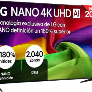 LG 75NU800B6LA - TV 75", Nano 4K UHD AI, Smart TV, WebOS 25 (Actualizable), Procesador Alpha 7 Gen9 AI, 144Hz, HDR10 y Dolby Digital Plus, Magic Remote, Alexa/Google Assistant, Negro