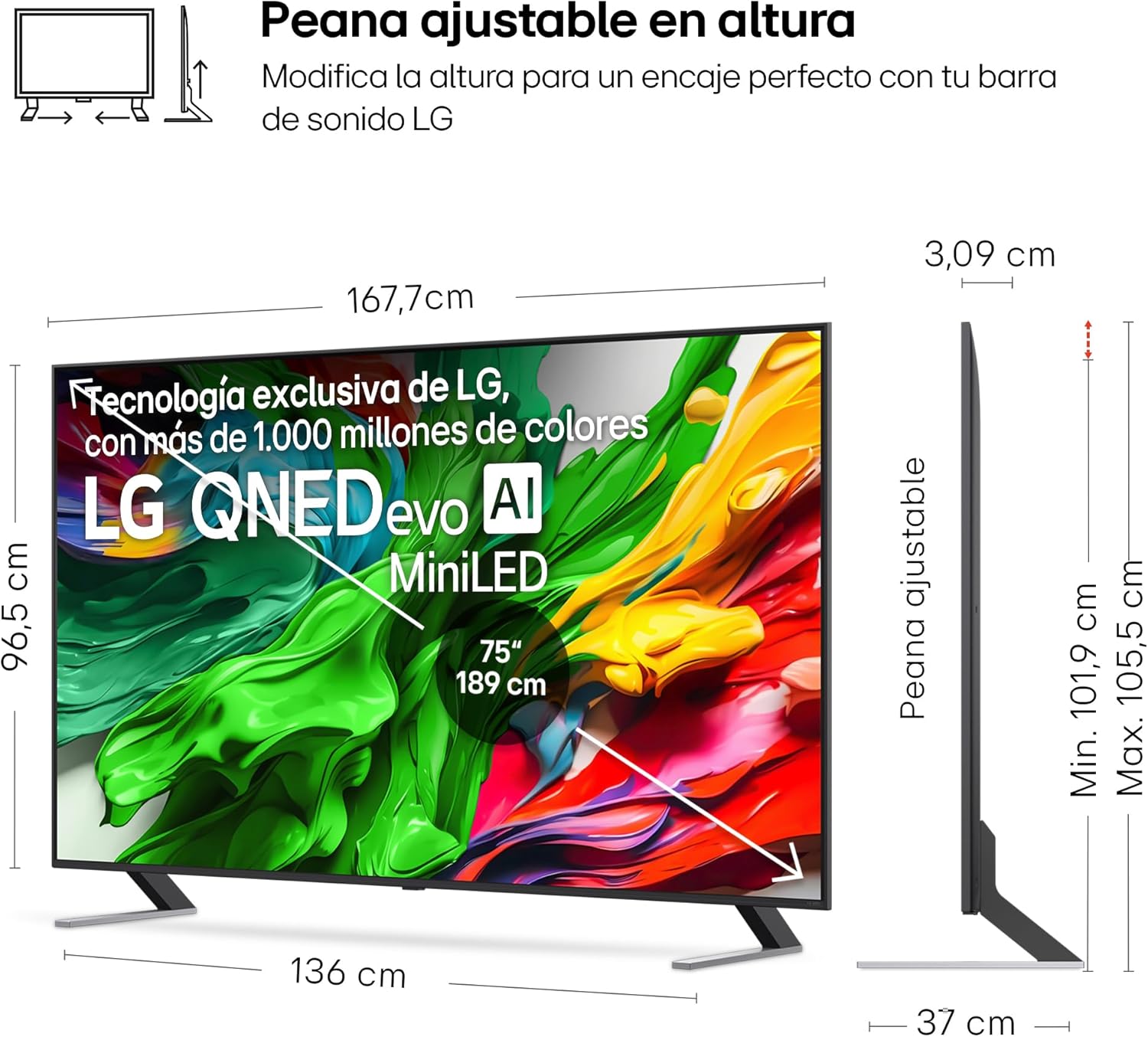 LG 75QNED85A6C - TV 75", 4K QNED EVO, Smart TV, WebOS 25, Procesador Potente e Inteligente, MiniLED AI, Super Upscaling, Dolby Vision y Dilgital Plus, Alexa/Google Assistant, Negro - 2