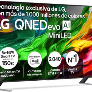 LG 75QNED85A6C - TV 75", 4K QNED EVO, Smart TV, WebOS 25, Procesador Potente e Inteligente, MiniLED AI, Super Upscaling, Dolby Vision y Dilgital Plus, Alexa/Google Assistant, Negro