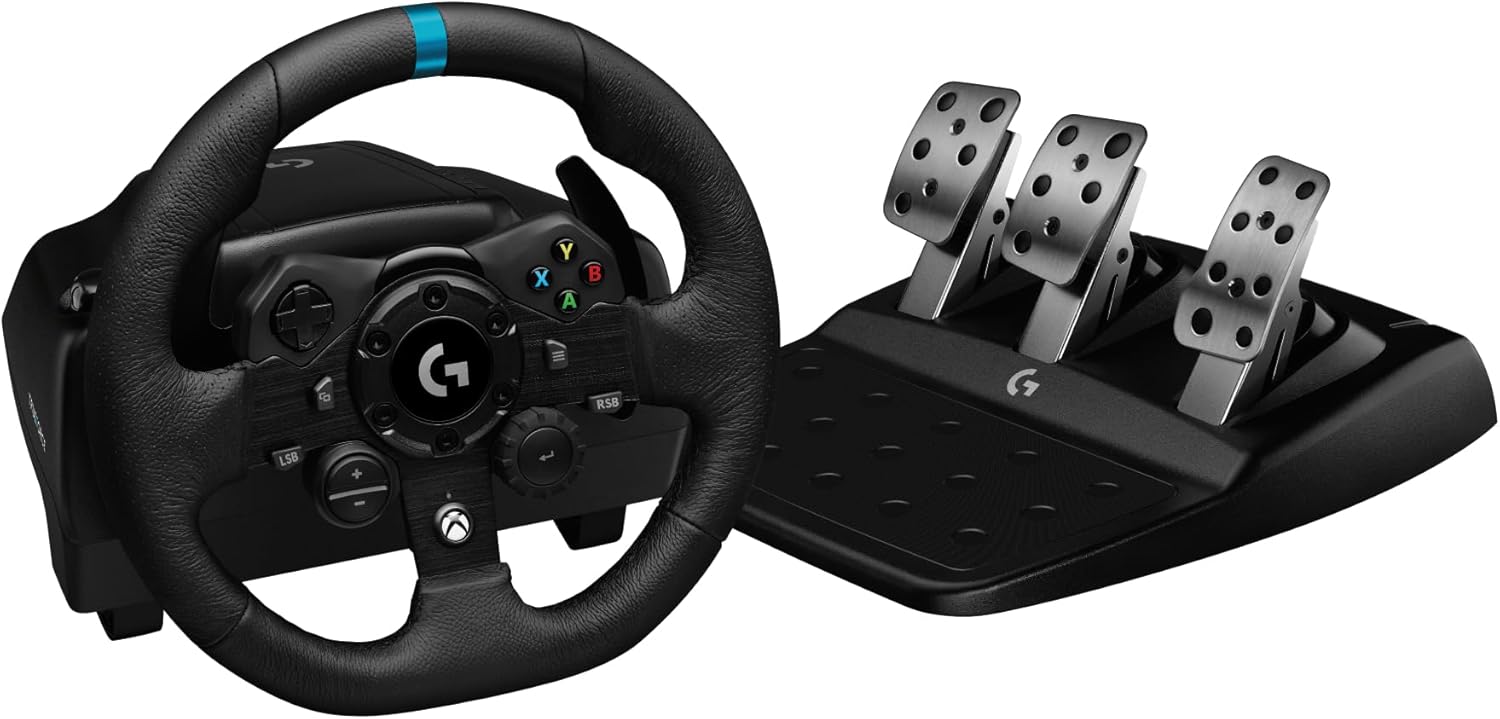Logitech G G923 Racing Wheel and Pedals, Force Feedback TRUEFORCE,1.000 Hz, respuesta eficaz, control de salida de doble embrague, volante auténtico, para Xbox Series X|S, Xbox One y PC - Negro - 1