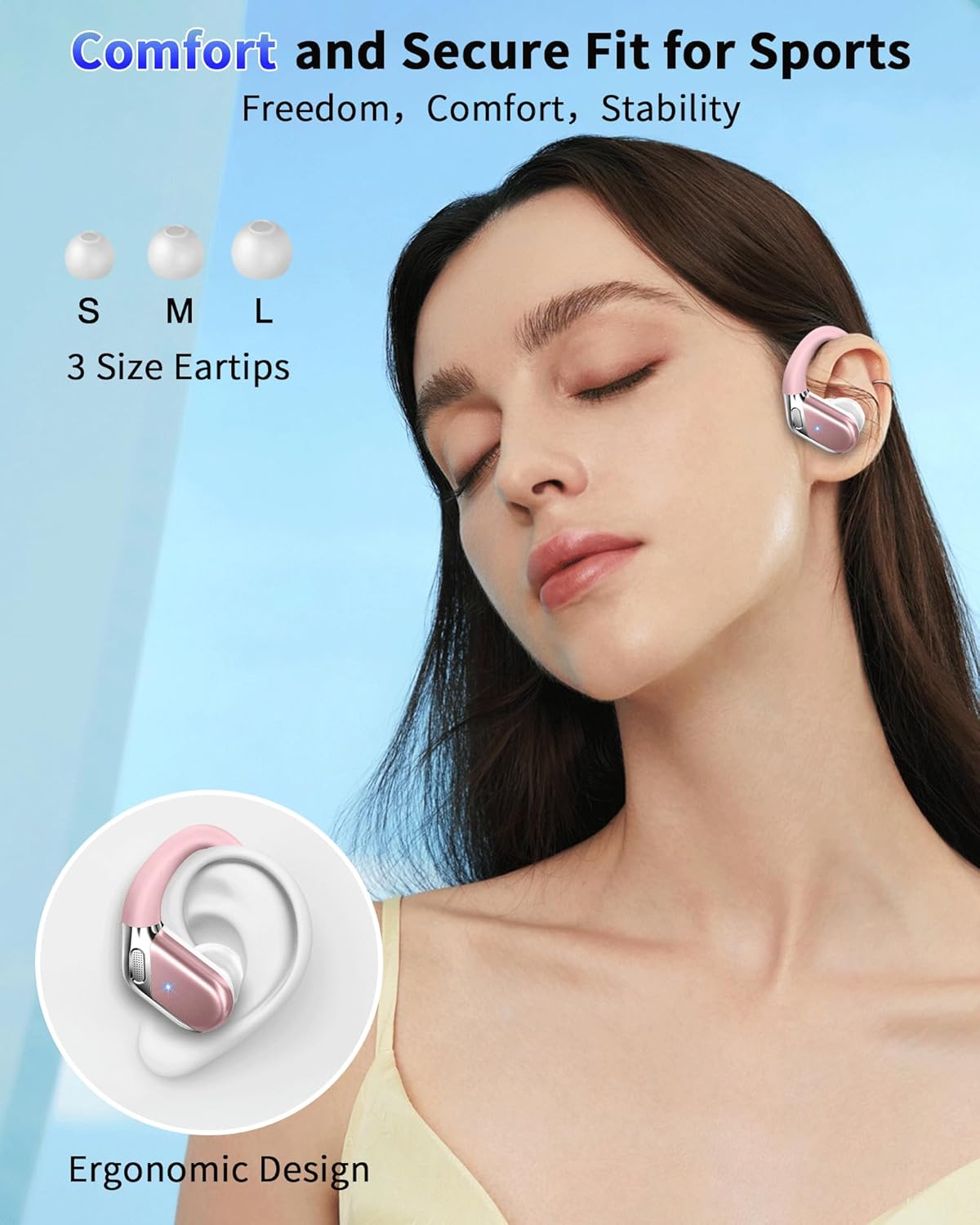 Matast 2026 Cascos Deportivos Inalámbricos, Bluetooth 5.4 Estéreo HiFi con 4 HD Mic, 50H de Autonomía, Cancelación de Ruido ENC, Pantalla LED y Protección IP7 a Prueba de Agua - 3